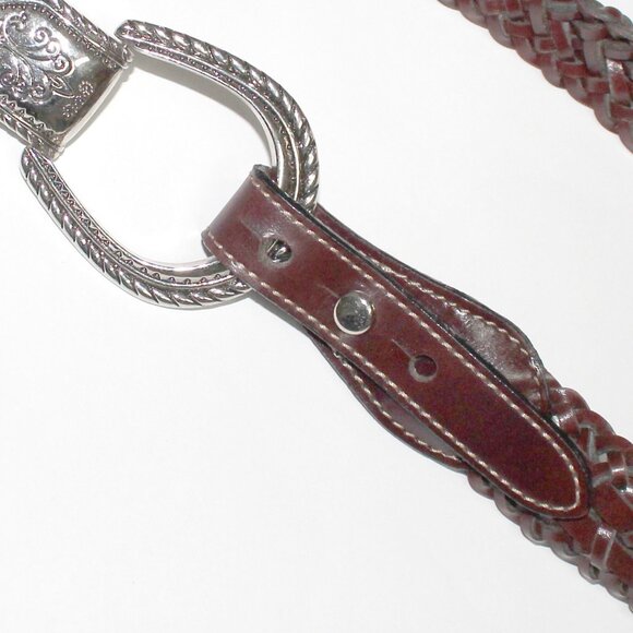 Women's Western Style Silver Tone Buckle & Accents Braided Belt - Picture 15 of 15
